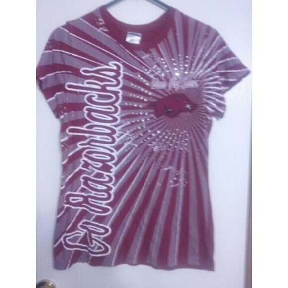 Creative Apparel Womens Sz Large Arkansas Razorback T-shirt Red Embellished - Picture 1 of 6
